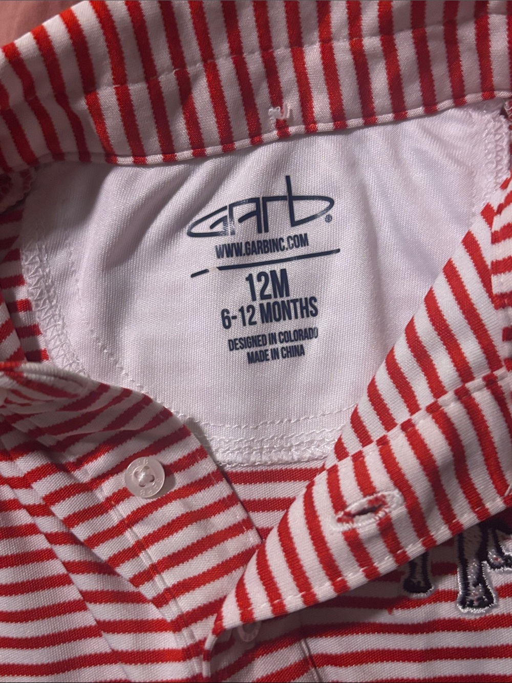 Red & White Striped Polo Bodysuit with Embroidered Bulldog - Kids - Picture 2 of 2